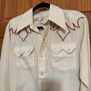 Vintage Tem Tex Cream Western Embroidered Men's Shirt L/XL